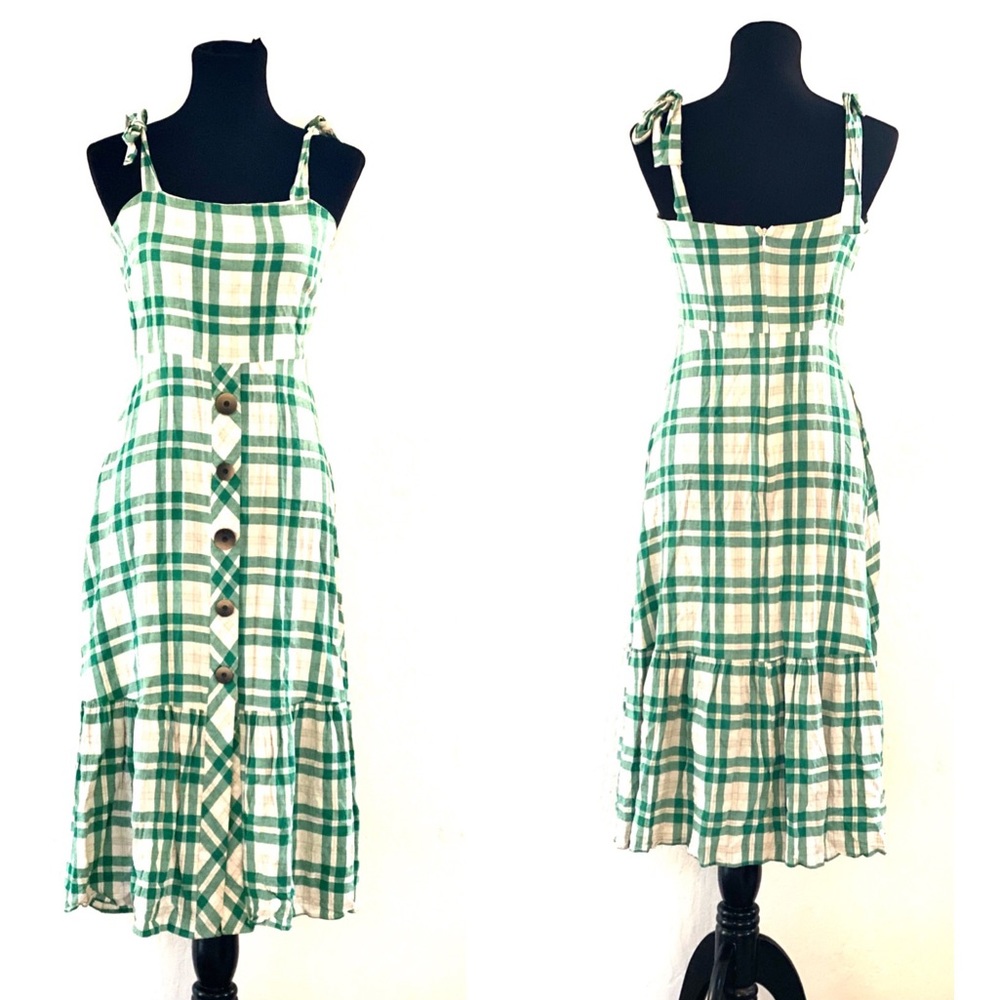 ZARA MEDIUM GREEN WHITE PLAID MIDI